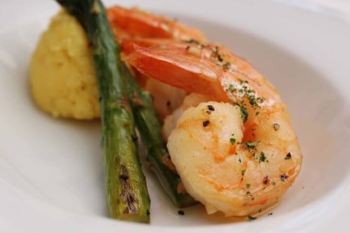 Grilled prawns, served at Careyes Restaurant at The Pyramid at Grand Oasis Hotel