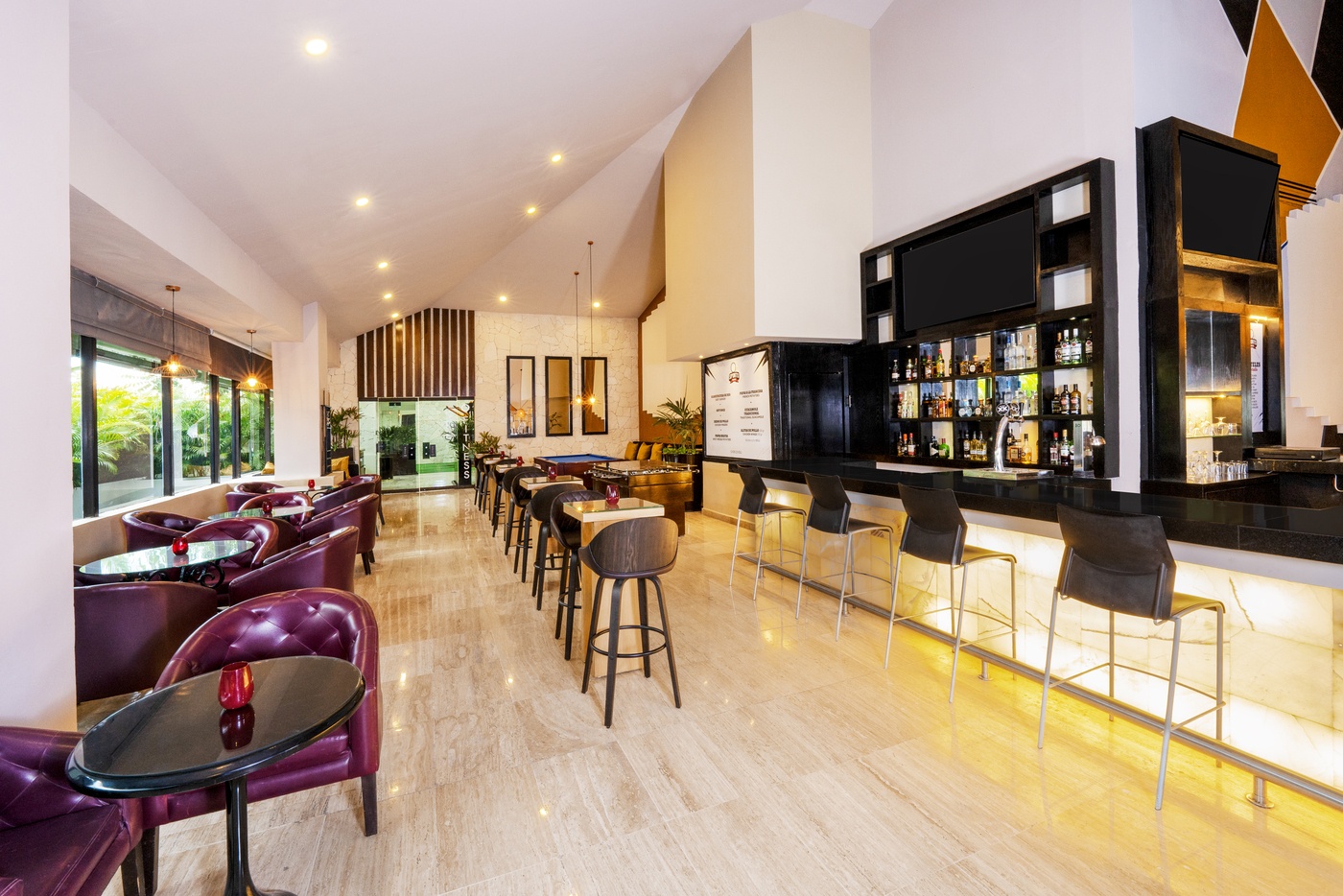 Small business meeting room with chairs in front of the screen to project with snack table and coffe